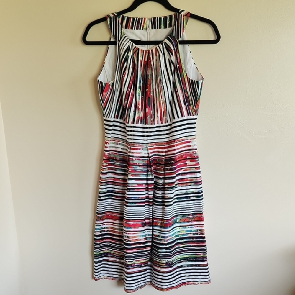 Nine West Black, Red and White Striped Dress, Size 4